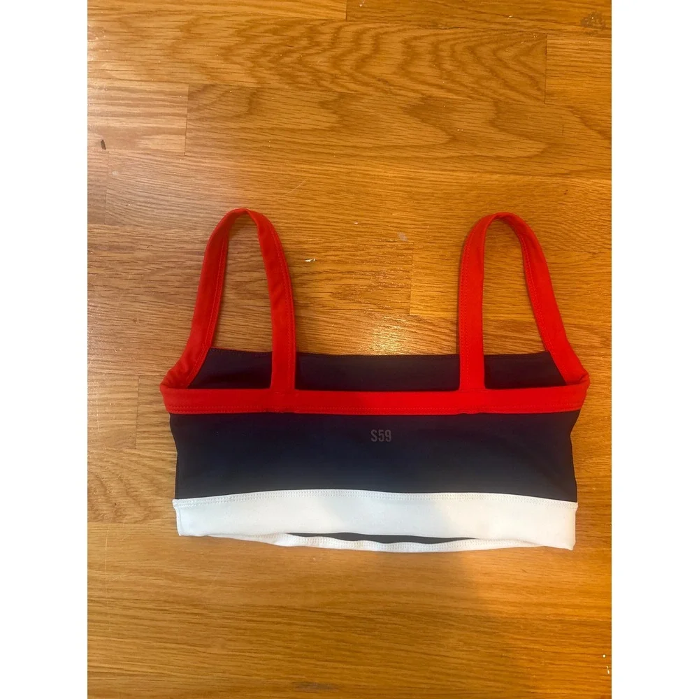 Splits59 Womens XS Navy Red White Colorblock Square Neck Sports Bra Crop Top